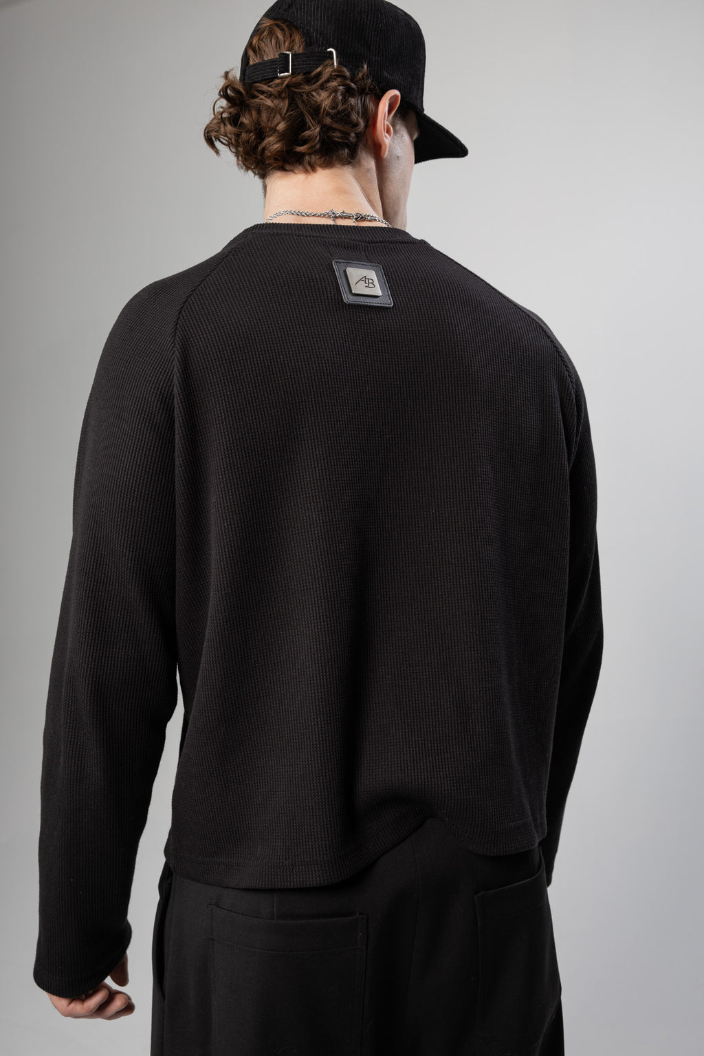 Monochrome Cropped Waffle Long Sleeve