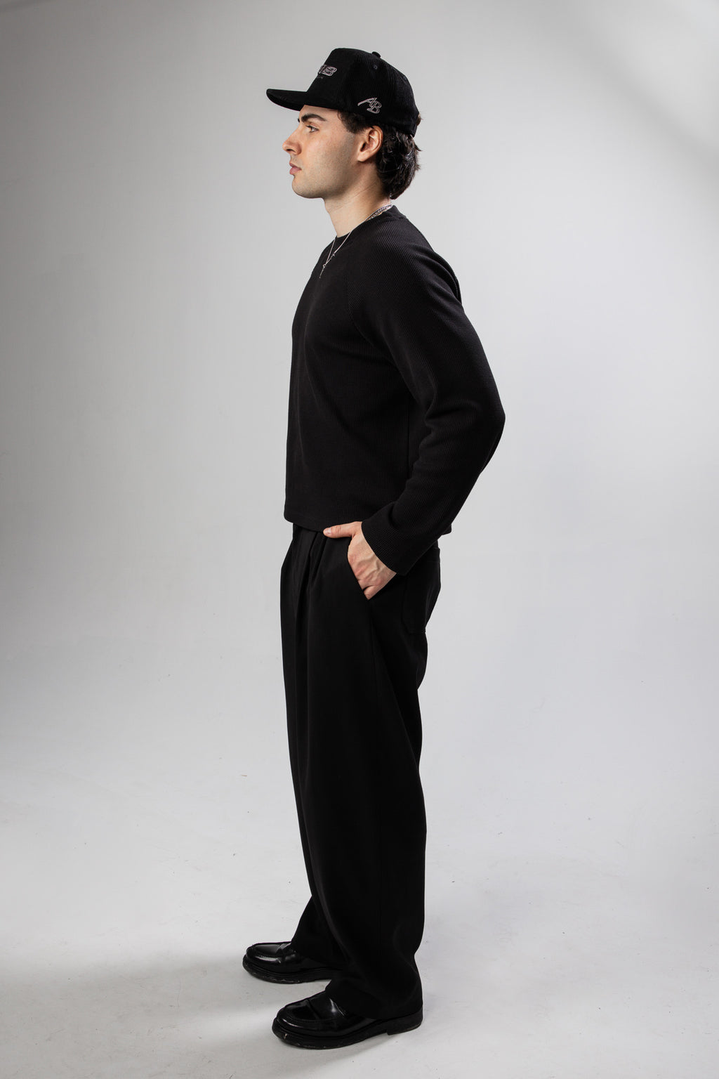 Monochrome Cropped Waffle Long Sleeve