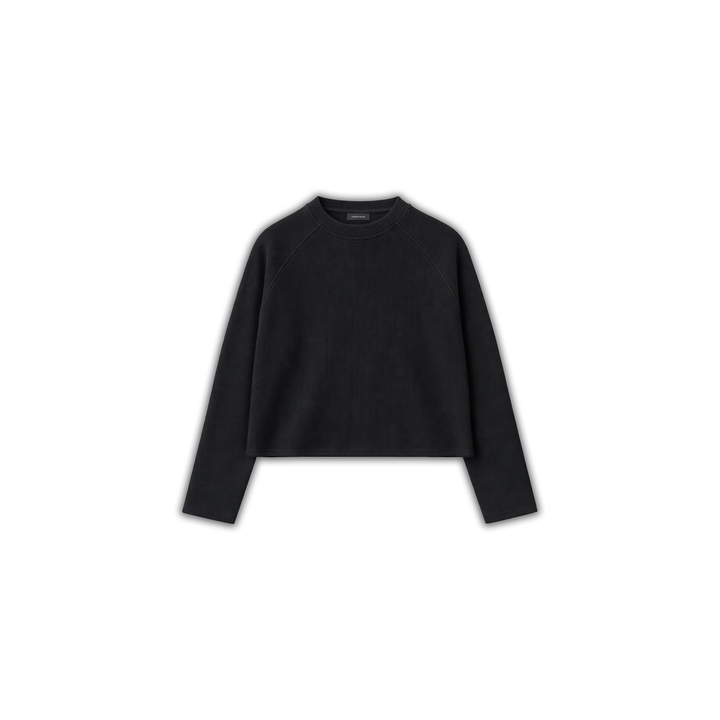 Monochrome Cropped Waffle Long Sleeve